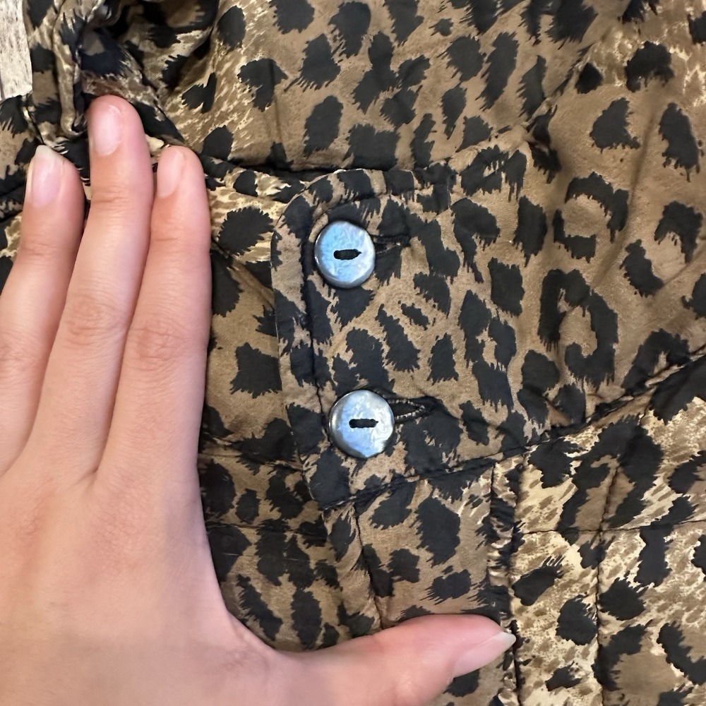 Glitzy Rags Vintage Leopard Print Puff Jacket Buttons Pockets USA Womens Size S - Picture 7 of 13